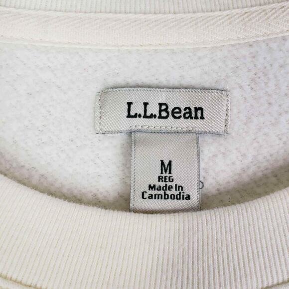 LL Bean Crewneck Pullover Crewneck Sweatshirt Size Medium M Off White Logo - Picture 5 of 8